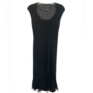 JONES NEW YORK Black Scoop Neck Dress Sz 6 With Chiffon Accents/Silk Trim